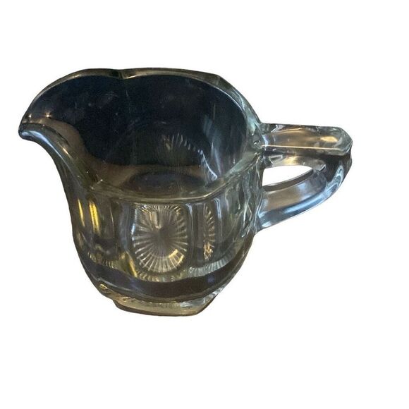 Vintage Heisey Glass Creamer Hexagon Sunburst Base Transparent Classic Style - Picture 7 of 12